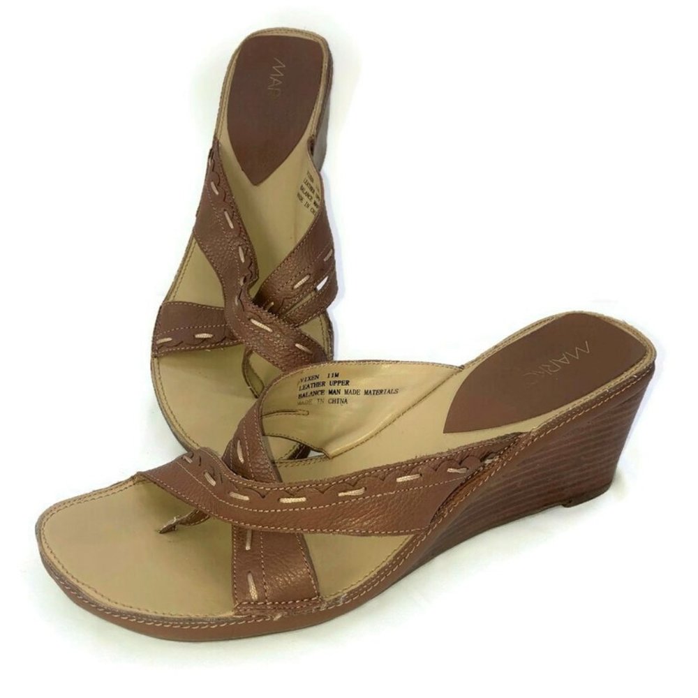 MARKON Vixen Brown Leather Wedge Sandals Thong